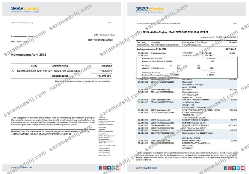 Germany 1822direkt bank statement  on Dautsch, 6 pages